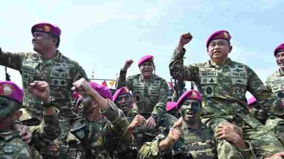 Menhan RI bersama Panglima TNI dan para Kepala Staf Angkatan Meninjau Secara Langsung Pelaksanaan Latihan Operasi TNI Terintegrasi TA 2026